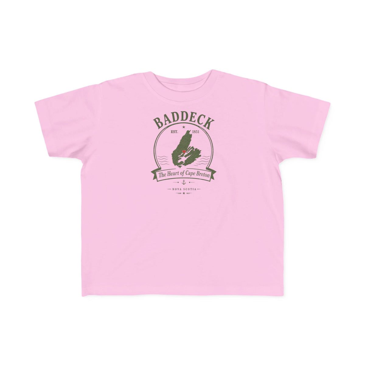 Toddler Baddeck Cape Breton T-shirt in pink with vintage-style design