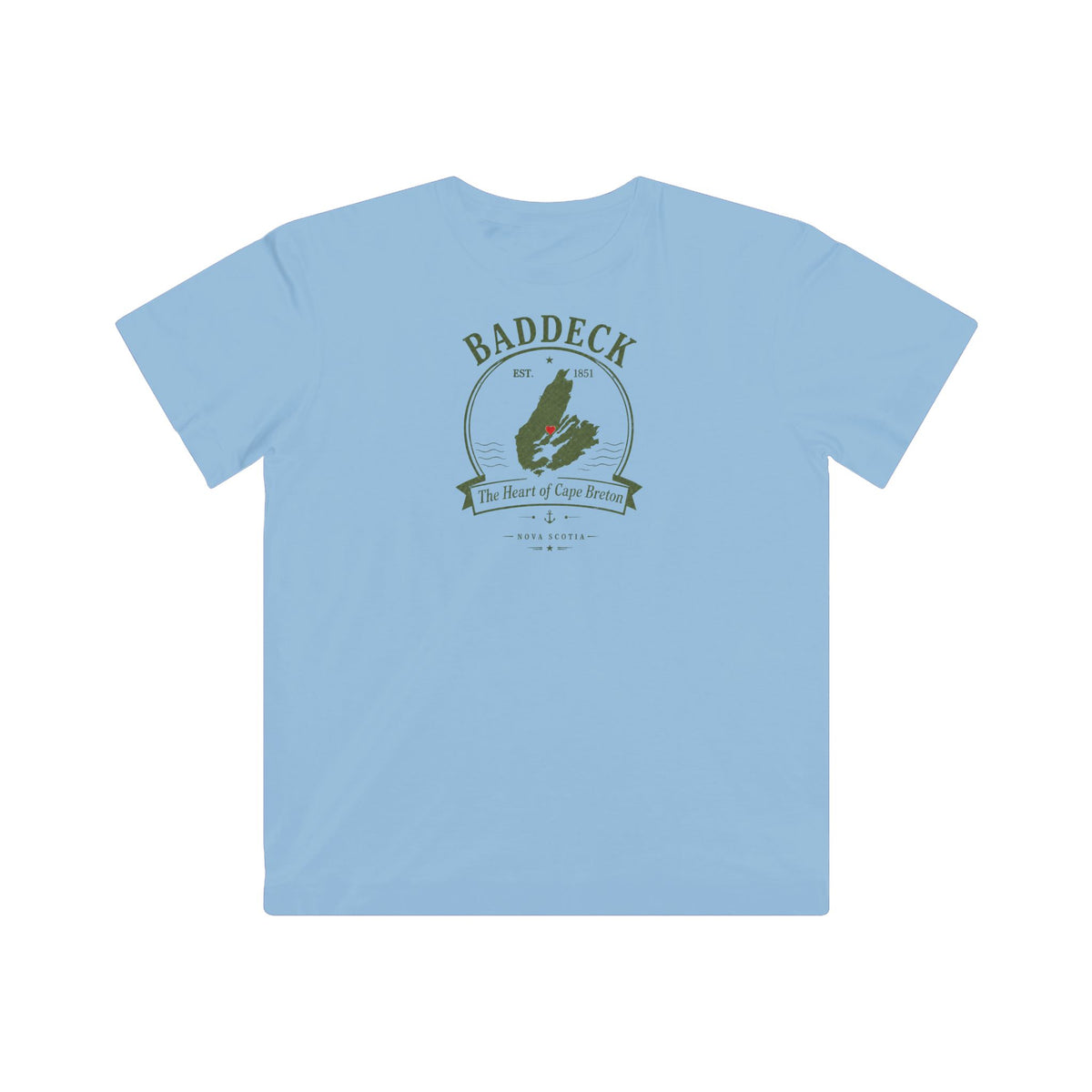 Youth Baddeck Cape Breton T-shirt in blue with vintage-style design